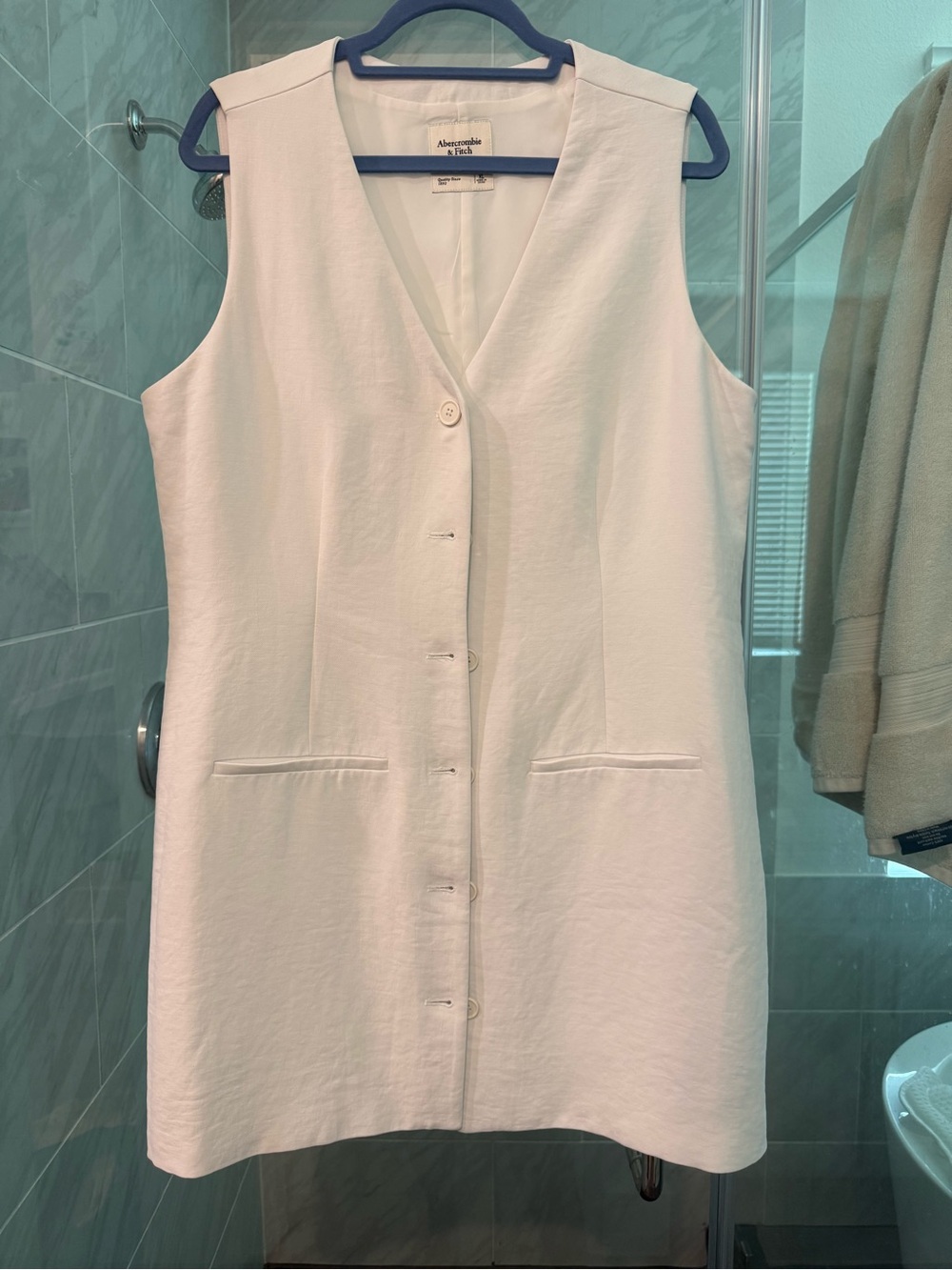 Abercrombie & Fitch Cream Sleeveless Button-Front Mini Dress